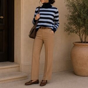 Gap Turtleneck Cotton Cashmere Sweater XL Navy Blue Striped Preppy Dark Academia